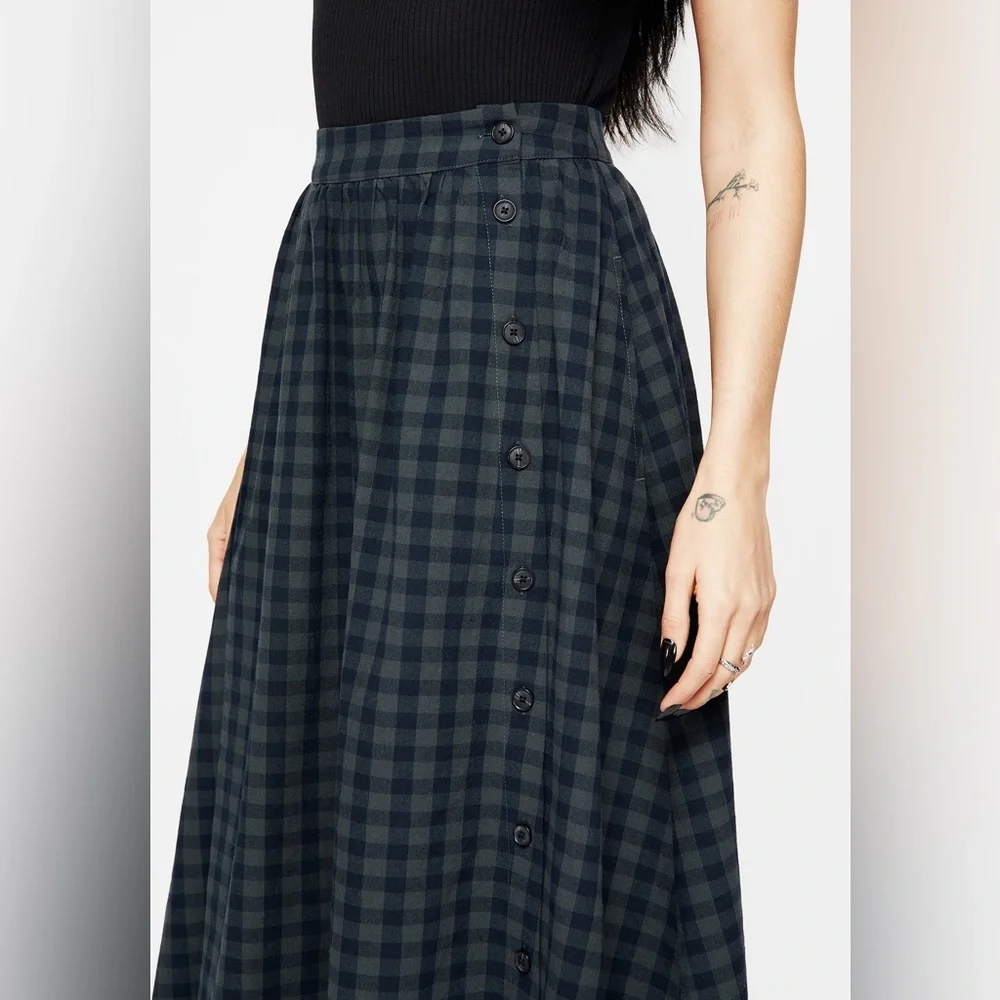 NWT Disturbia Jeannie Check Cotton Button Up Midaxi Skirt US 14 / UK 18 - Picture 3 of 5